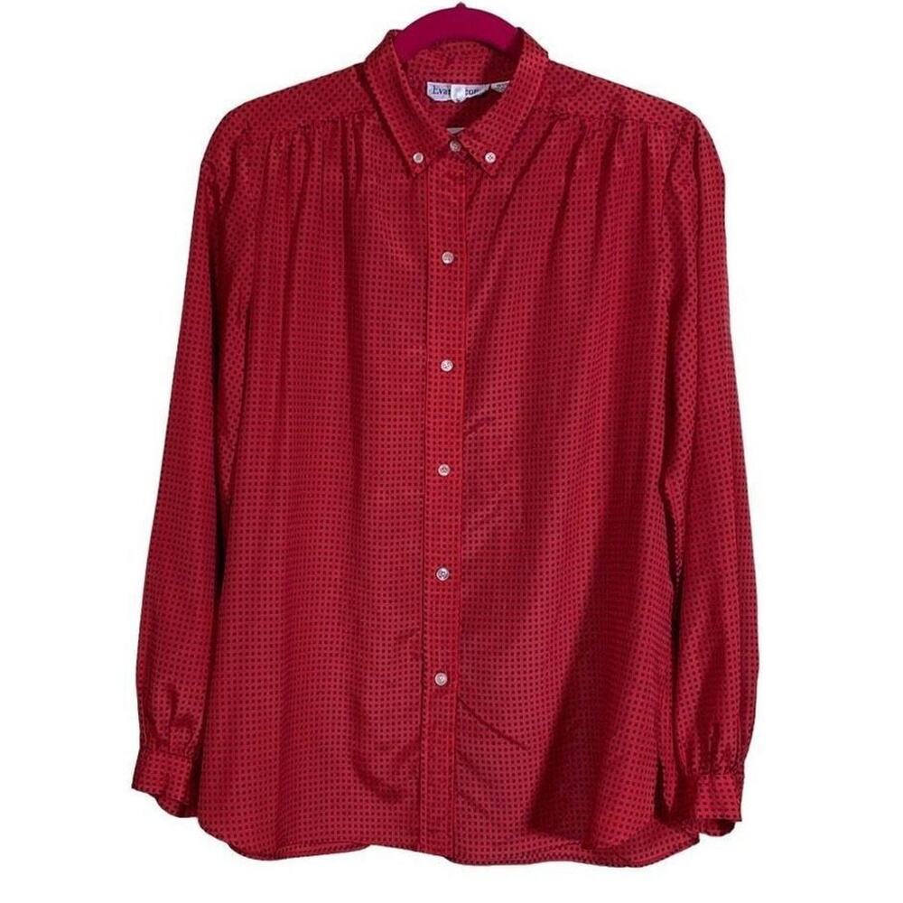 Evan-Picone Women's Red Polka Dot Button-Down Blouse Size 14 - Classic & Elegant